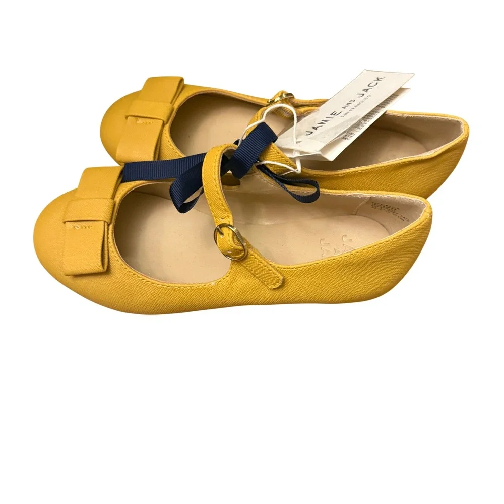 Janie and Jack Kids Mustard Yellow Bow Mary Jane Flats Shoes Girls 12 New w Tags
